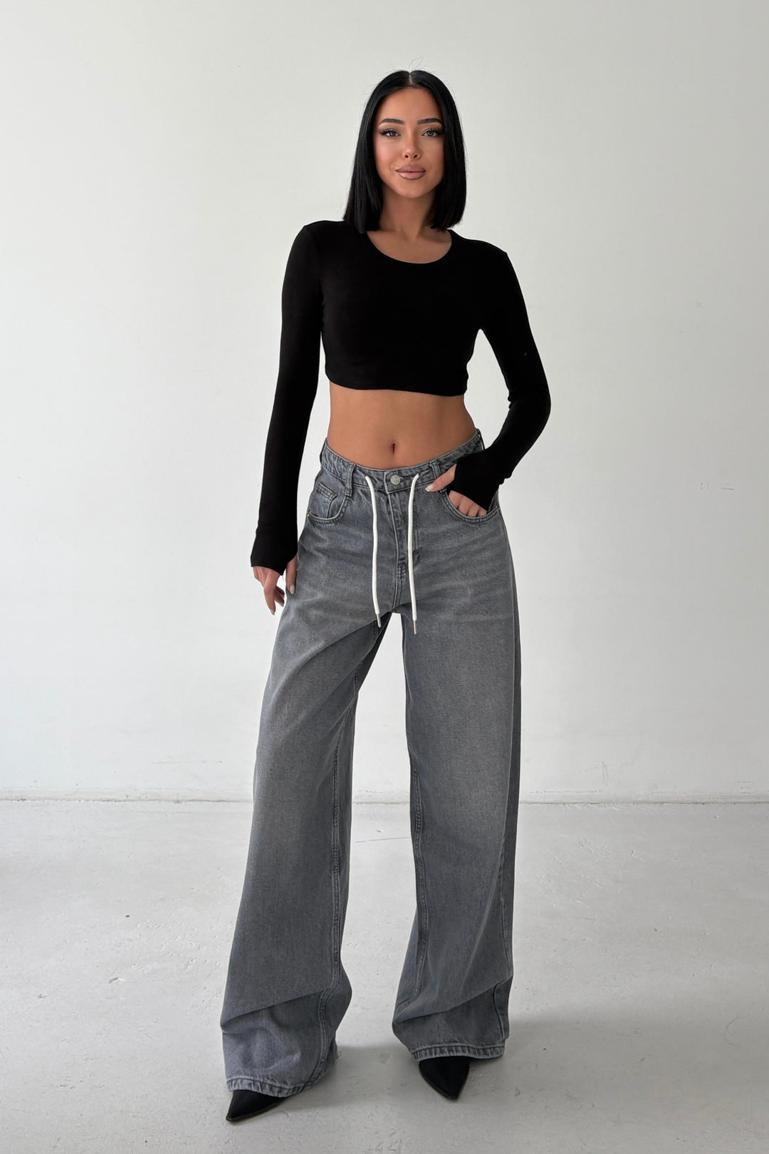 Routines Back Striped Baggy Jeans - Grey 3758