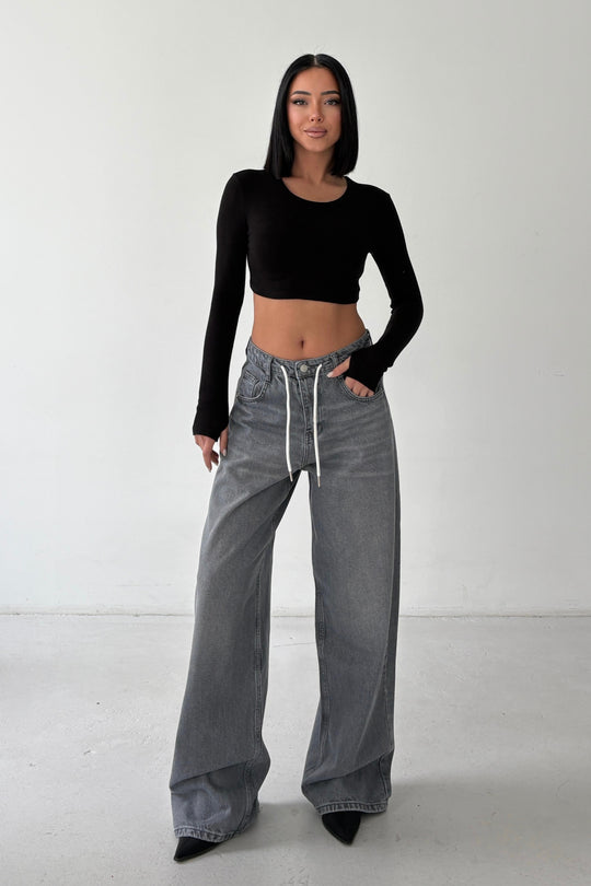 Routines Back Striped Baggy Jeans - Grey 3758