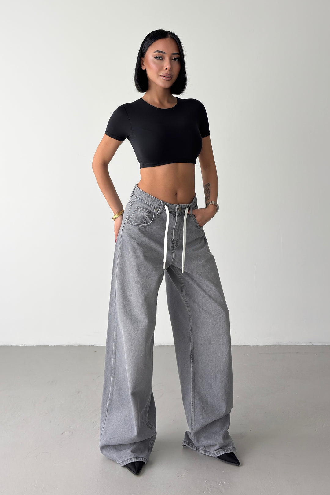 Routines Back Striped Baggy Jeans - Grey 3758