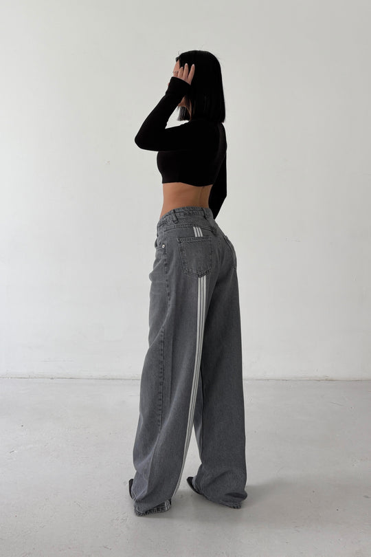 Routines Back Striped Baggy Jeans - Grey 3758