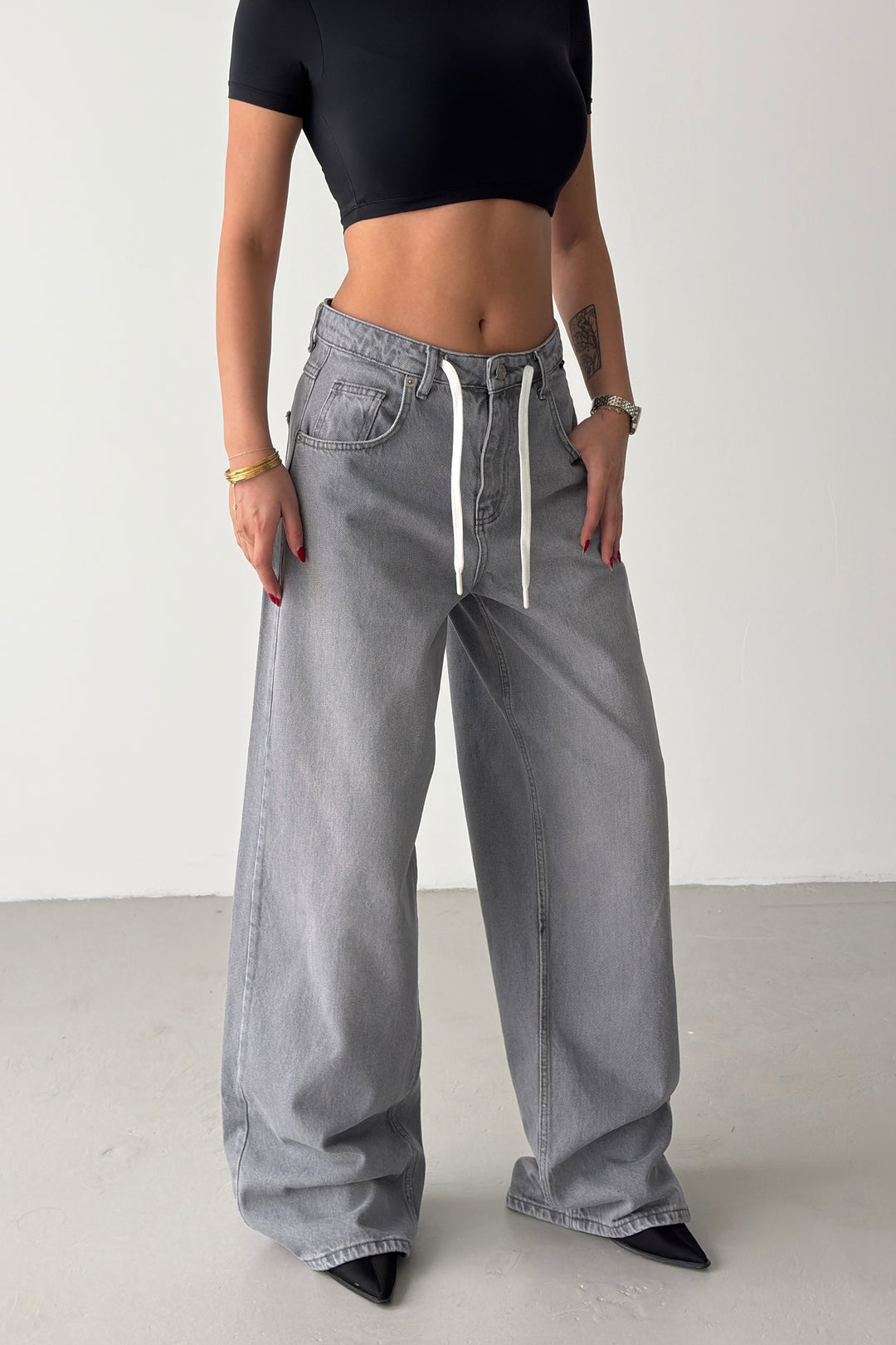 Routines Back Striped Baggy Jeans - Grey 3758