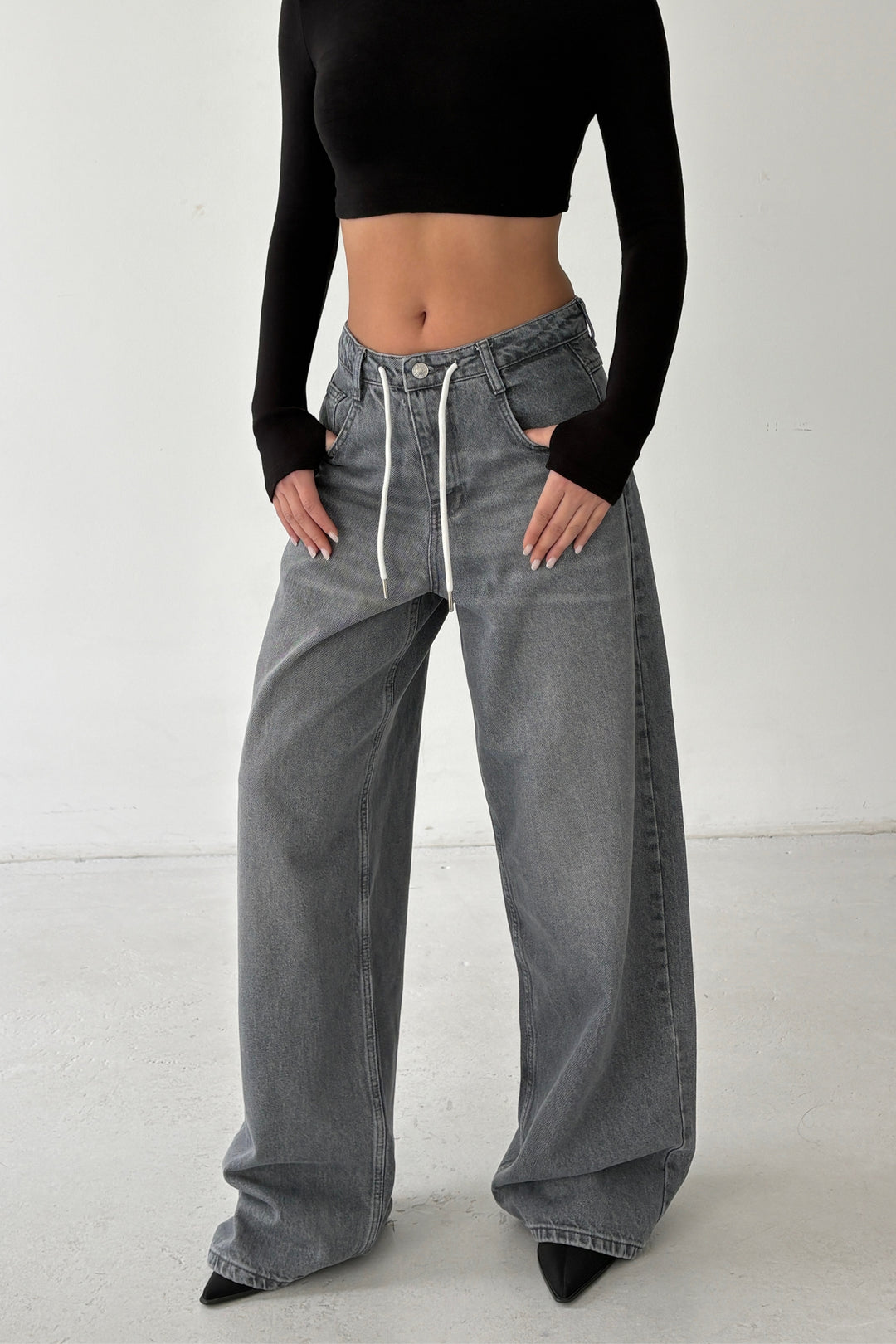 Routines Back Striped Baggy Jeans - Grey 3758