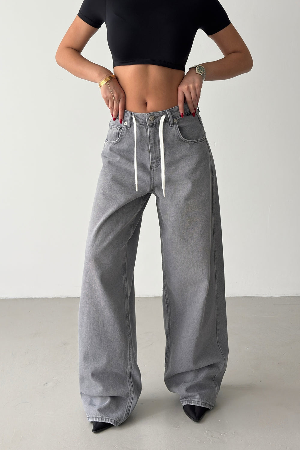 Routines Back Striped Baggy Jeans - Grey 3758