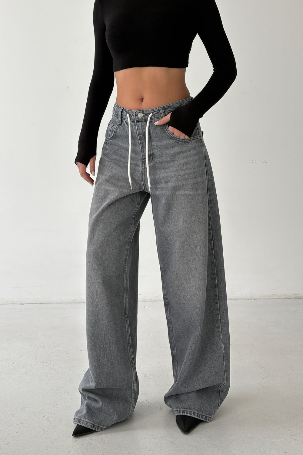 Routines Back Striped Baggy Jeans - Grey 3758