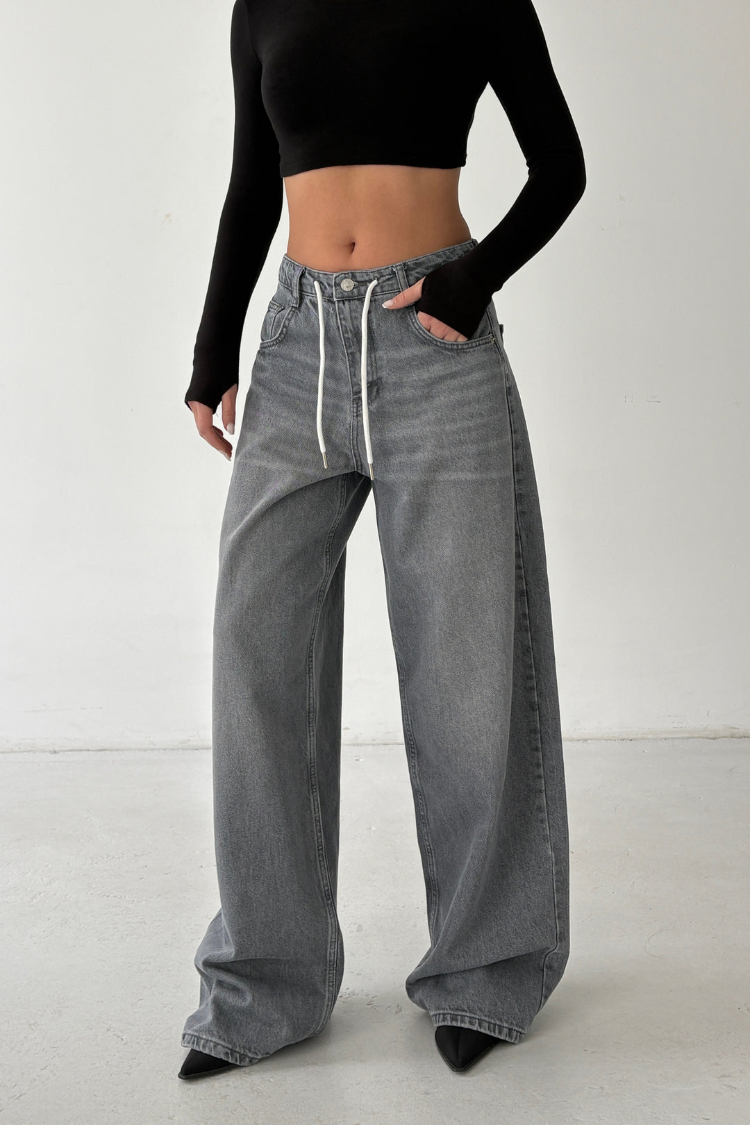 Routines Back Striped Baggy Jeans - Grey 3758