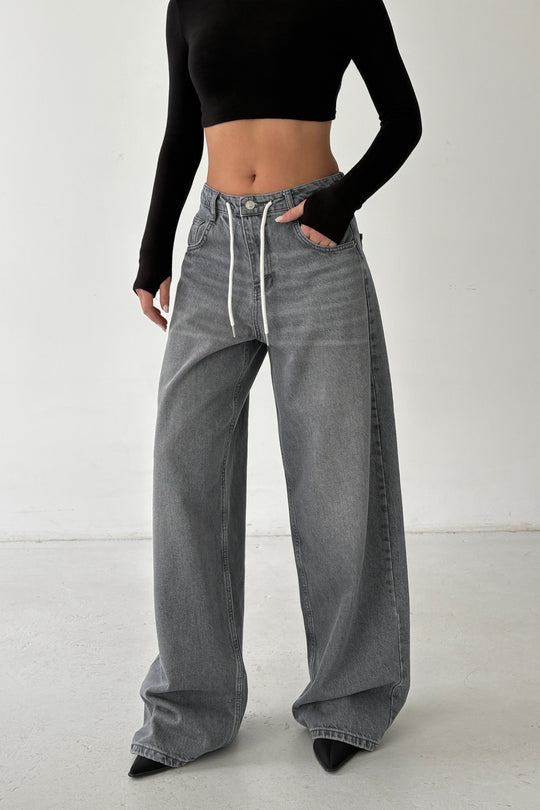 Routines Back Striped Baggy Jeans - Grey 3758