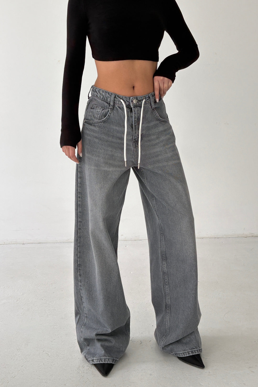 Routines Back Striped Baggy Jeans - Grey 3758