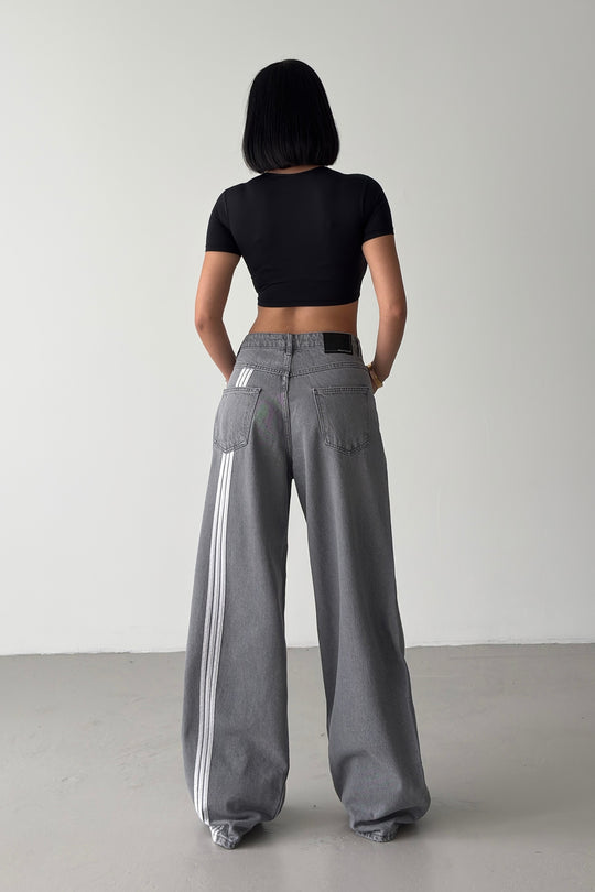 Routines Back Striped Baggy Jeans - Grey 3758