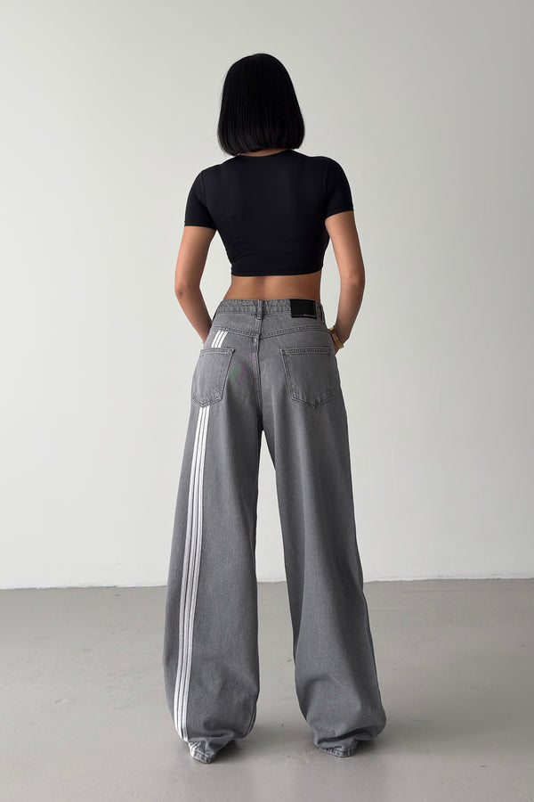 Routines Back Striped Baggy Jeans - Grey 3758