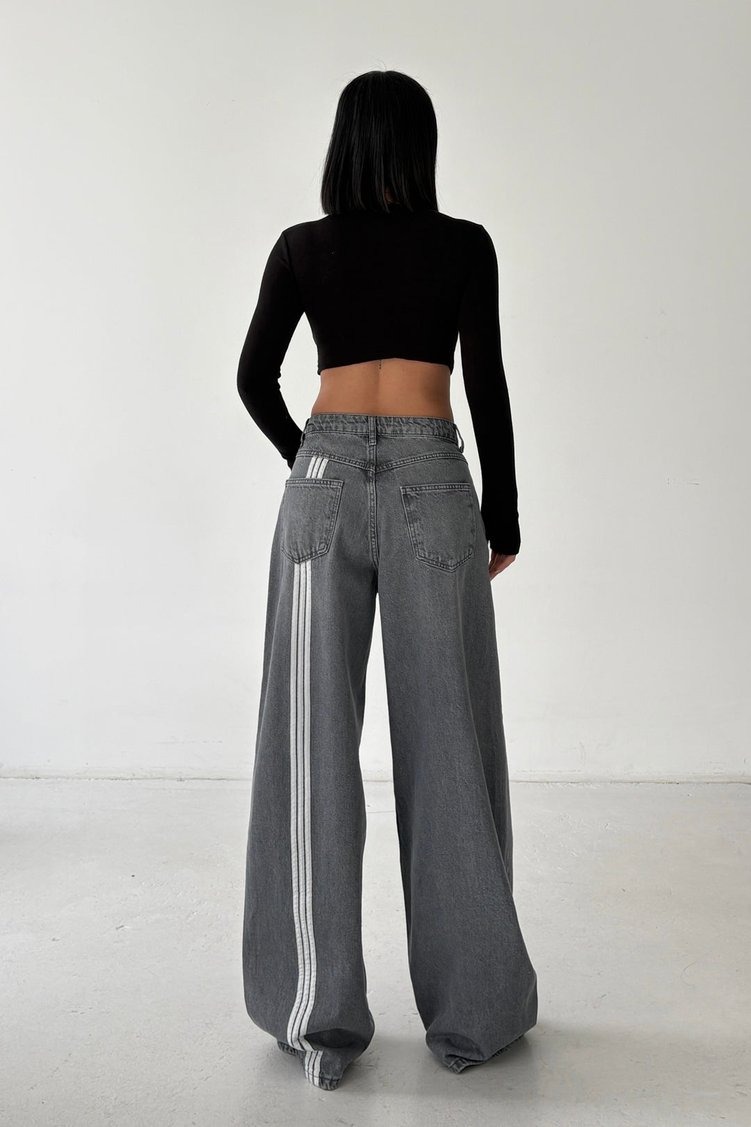 Routines Back Striped Baggy Jeans - Grey 3758