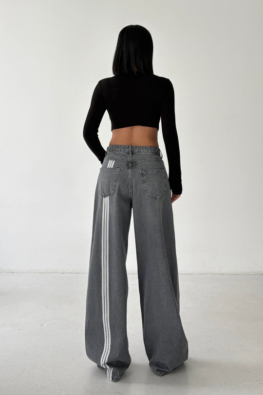 Routines Back Striped Baggy Jeans - Grey 3758