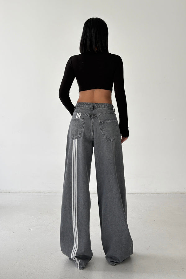 Routines Back Striped Baggy Jeans - Grey 3758