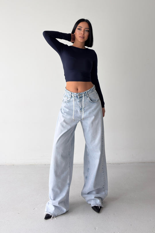 Routines Back Striped Baggy Jeans - Light Blue 3759 Jeans Routines Fashion