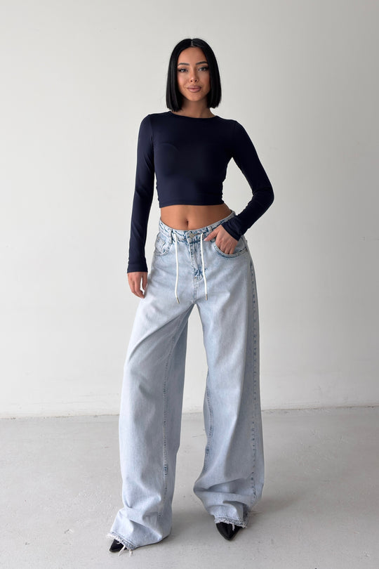 Routines Back Striped Baggy Jeans - Light Blue 3759 Jeans Routines Fashion