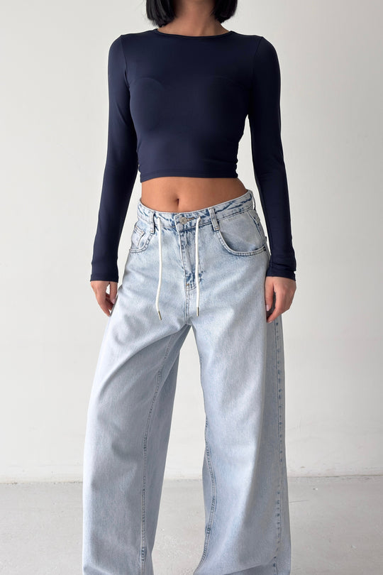 Routines Back Striped Baggy Jeans - Light Blue 3759 Jeans Routines Fashion