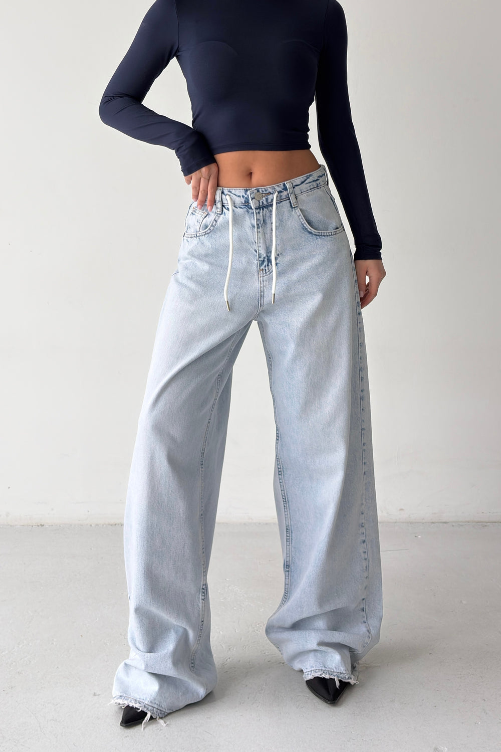 Routines Back Striped Baggy Jeans - Light Blue 3759 Jeans Routines Fashion