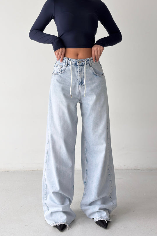 Routines Back Striped Baggy Jeans - Light Blue 3759 Jeans Routines Fashion