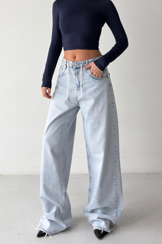 Routines Back Striped Baggy Jeans - Light Blue 3759 Jeans Routines Fashion