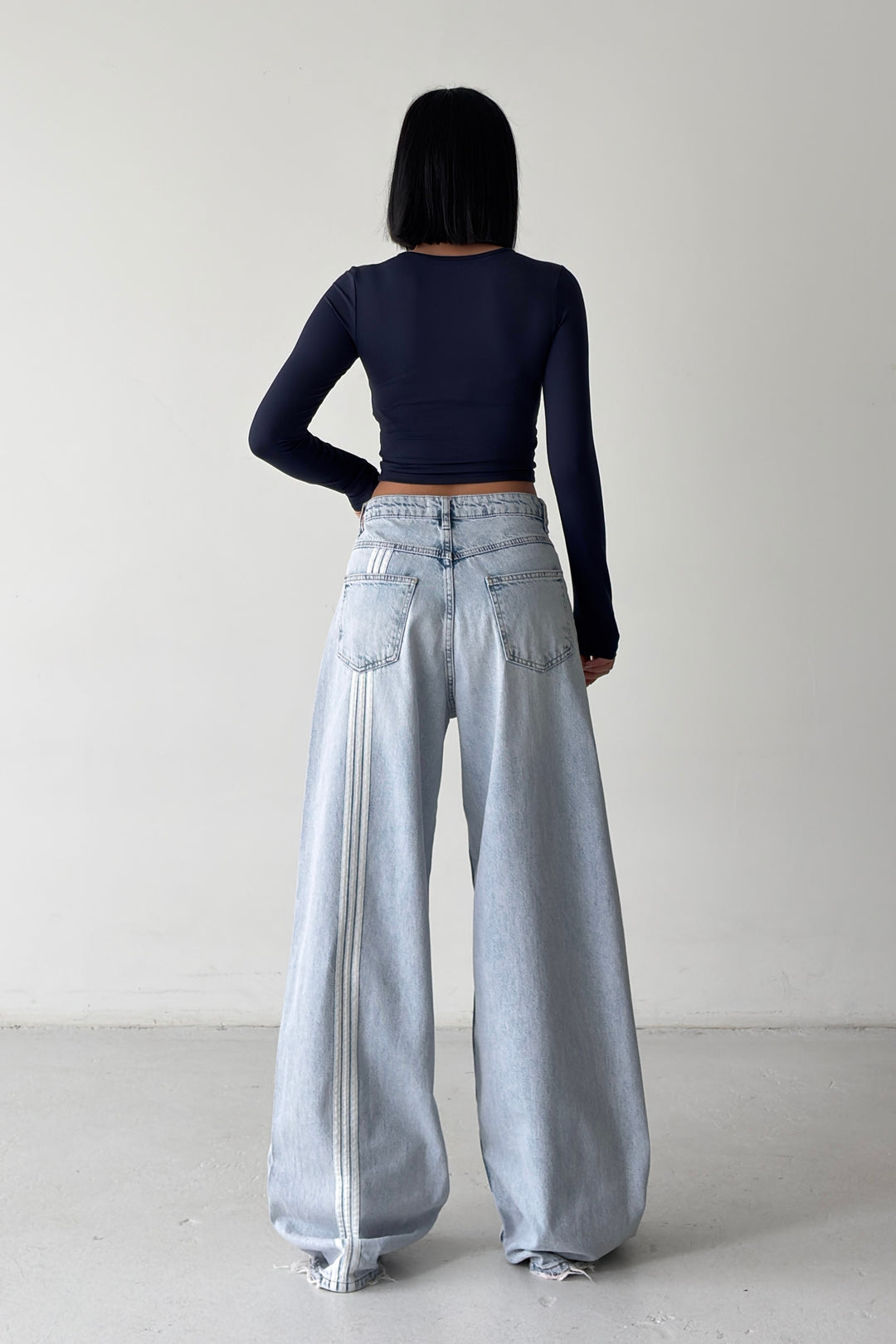 Routines Back Striped Baggy Jeans - Light Blue 3759 Jeans Routines Fashion