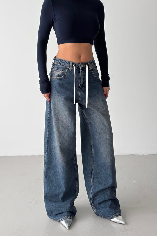 Routines Back Striped Baggy Jeans - Vintage Blue 3911
