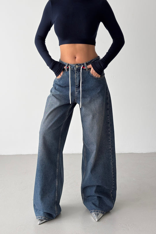 Routines Back Striped Baggy Jeans - Vintage Blue 3911