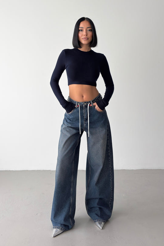 Routines Back Striped Baggy Jeans - Vintage Blue 3911
