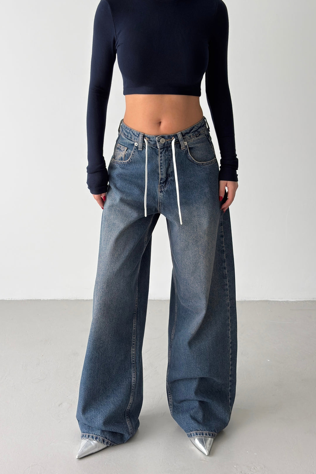 Routines Back Striped Baggy Jeans - Vintage Blue 3911