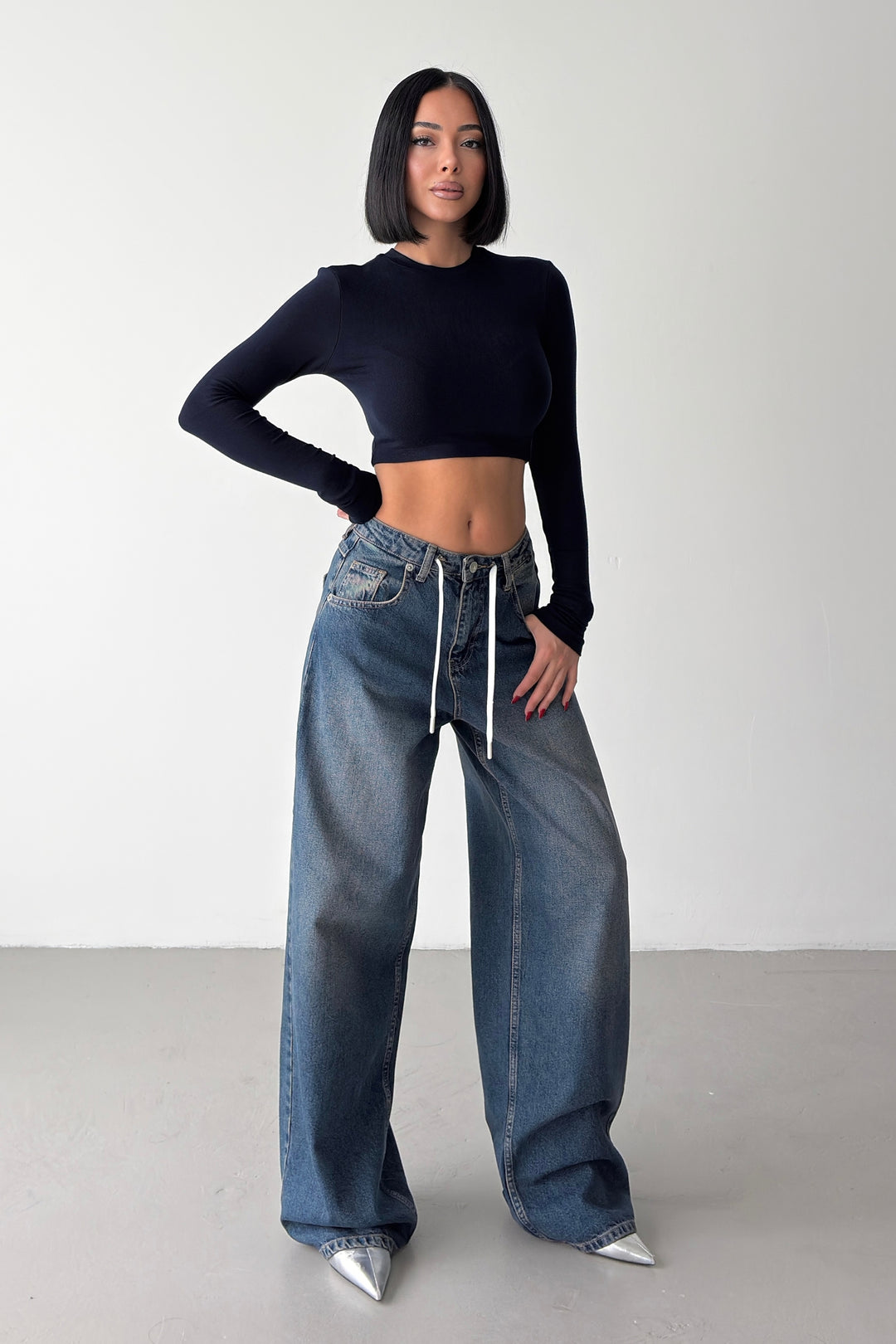 Routines Back Striped Baggy Jeans - Vintage Blue 3911