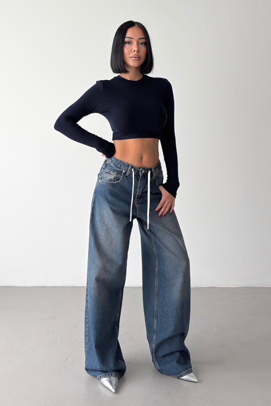 Routines Back Striped Baggy Jeans - Vintage Blue 3911