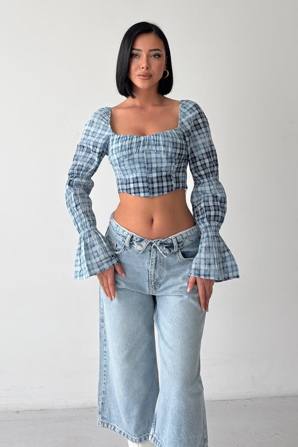 Routines Balloon Sleeve Washed Blouse - Blue 161