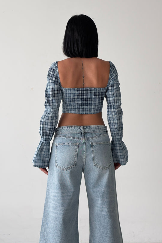 Routines Balloon Sleeve Washed Blouse - Blue 161