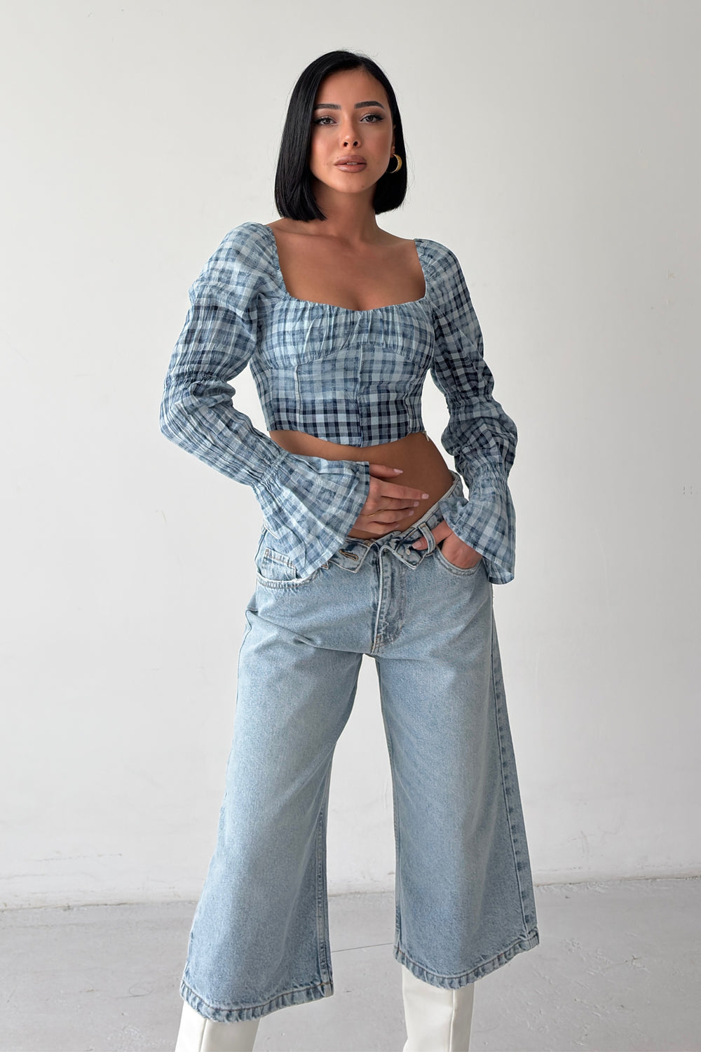 Routines Balloon Sleeve Washed Blouse - Blue 161