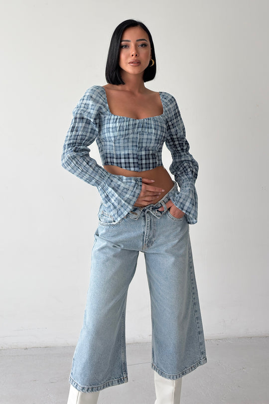 Routines Balloon Sleeve Washed Blouse - Blue 161