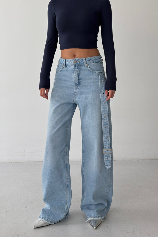 Routines Belt Baggy Straight Jeans - Light Blue 3775 - ROUTINES