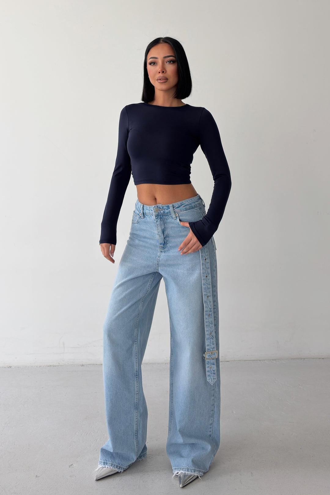 Routines Belt Baggy Straight Jeans - Light Blue 3775 - ROUTINES