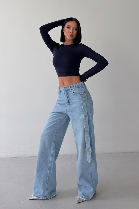 Routines Belt Baggy Straight Jeans - Light Blue 3775 - ROUTINES