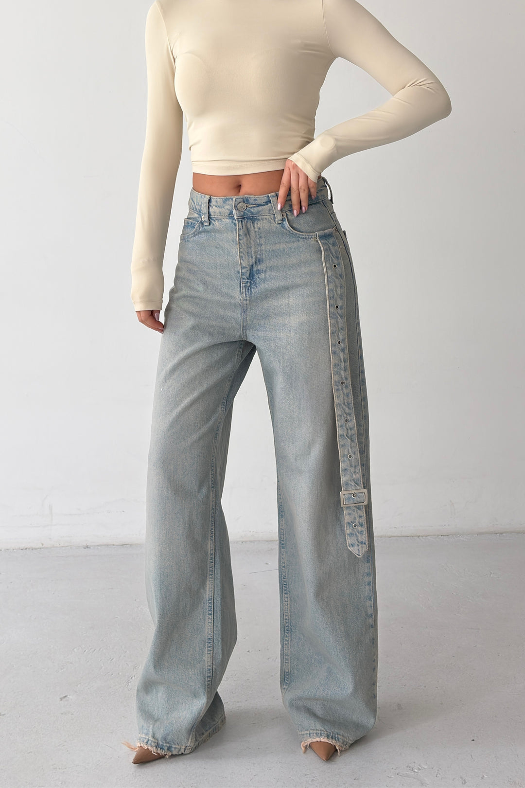 Routines Belt Baggy Straight Jeans - Vintage Blue 3775 - ROUTINES