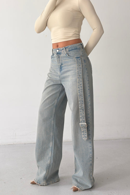 Routines Belt Baggy Straight Jeans - Vintage Blue 3775 - ROUTINES