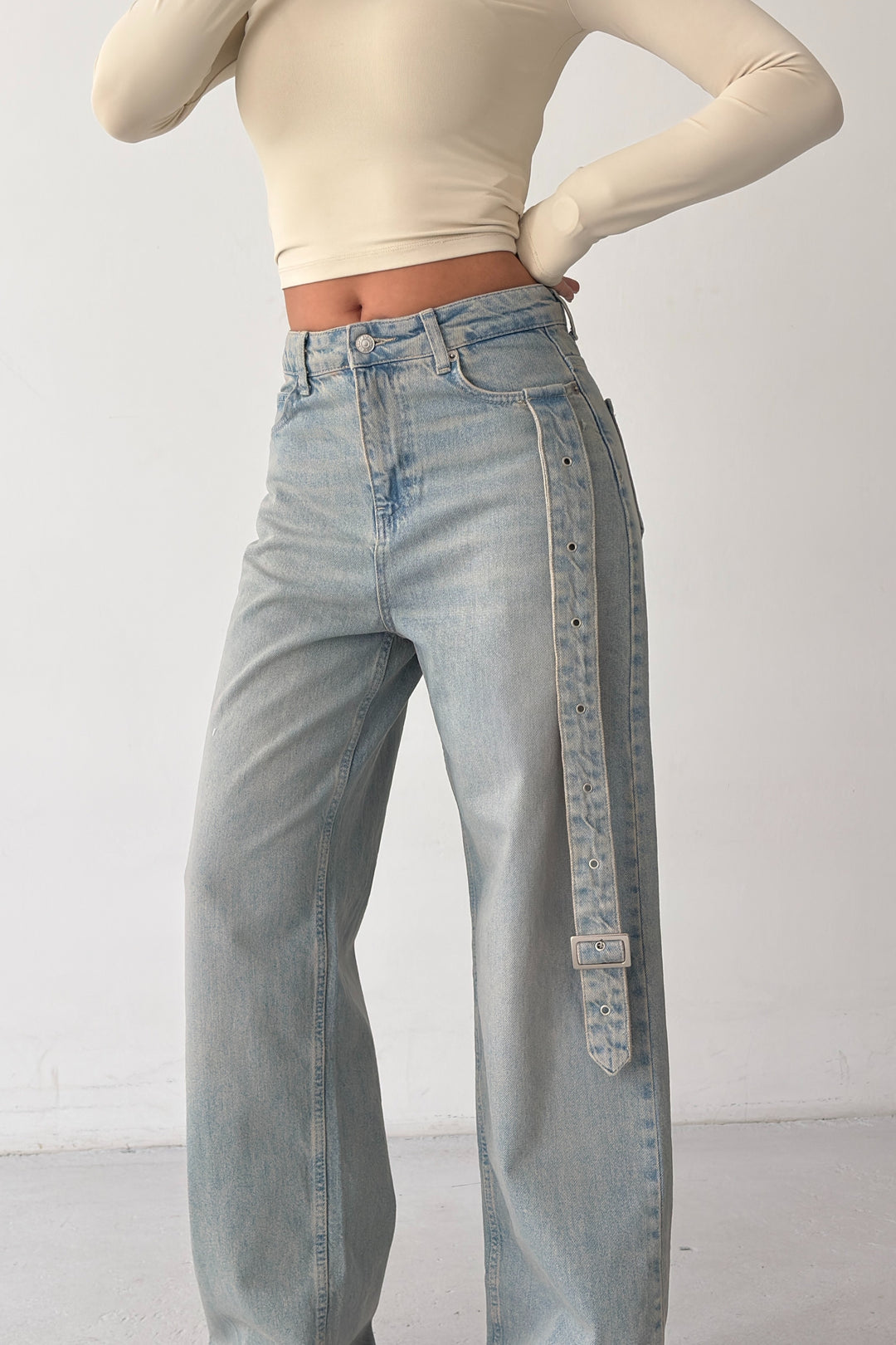 Routines Belt Baggy Straight Jeans - Vintage Blue 3775 - ROUTINES