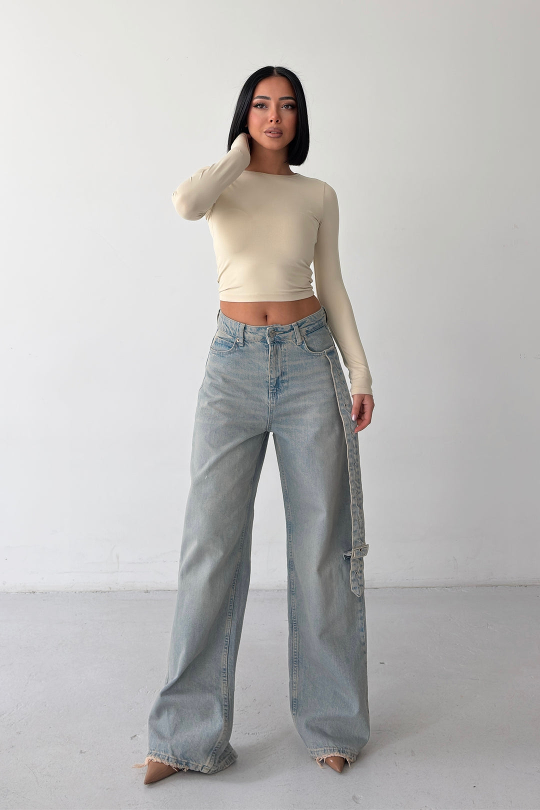 Routines Belt Baggy Straight Jeans - Vintage Blue 3775 - ROUTINES