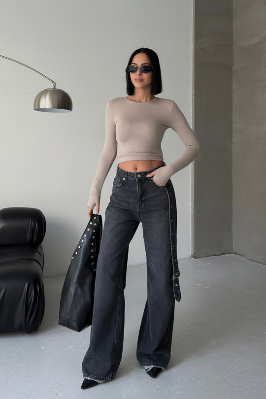 Routines Belt Baggy Straight Jeans - Washed Black 3686 - ROUTINES