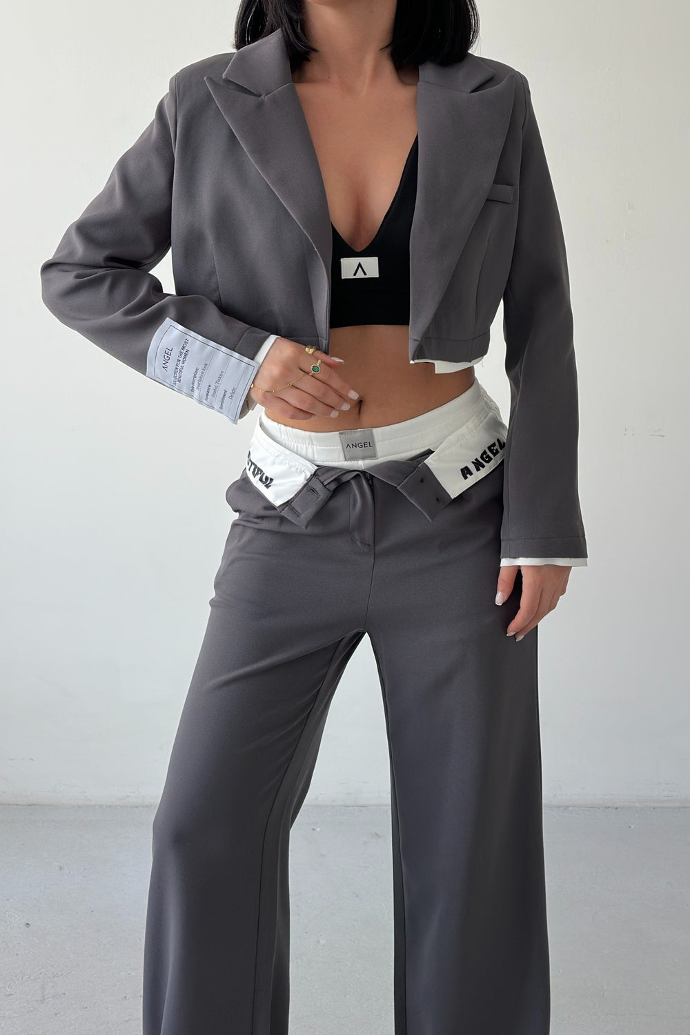Routines Blazer Folded Waist Set - Grey 9003 Set Routines Fashion