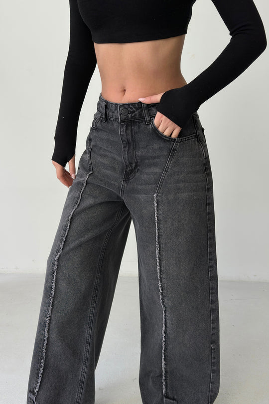 Routines Buttons Detail Baggy Jeans - Washed Black 4481 - ROUTINES