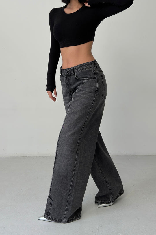 Routines Buttons Detail Baggy Jeans - Washed Black 4481 - ROUTINES
