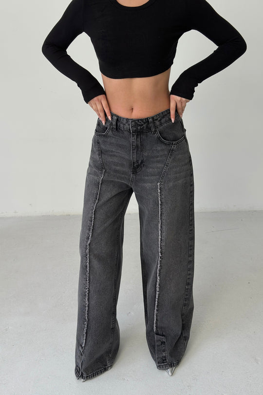 Routines Buttons Detail Baggy Jeans - Washed Black 4481 - ROUTINES