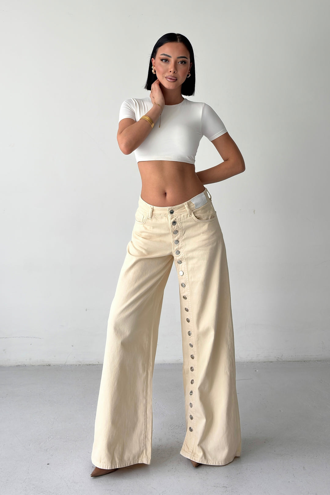 Routines Buttons Detail Jeans - Beige 1906