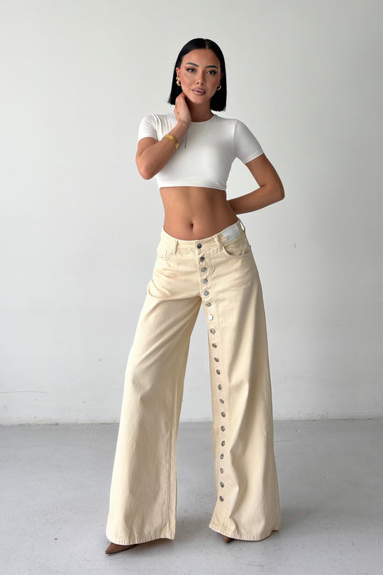 Routines Buttons Detail Jeans - Beige 1906