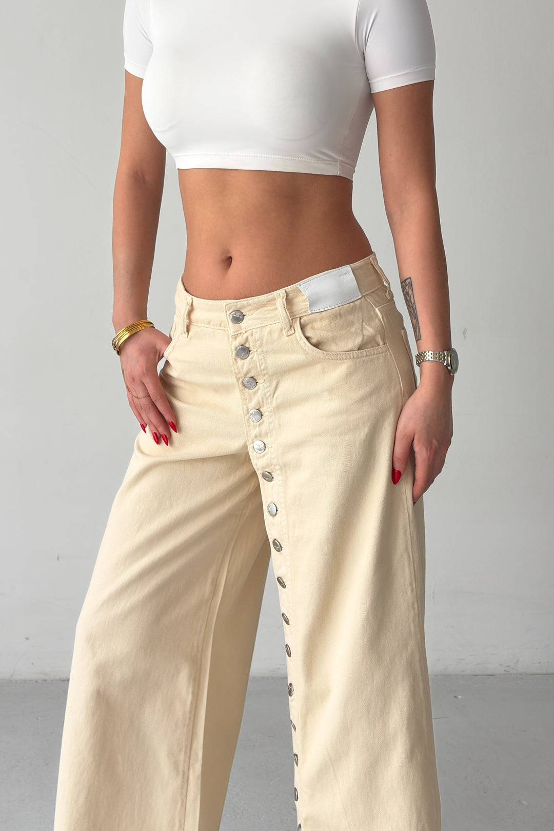 Routines Buttons Detail Jeans - Beige 1906