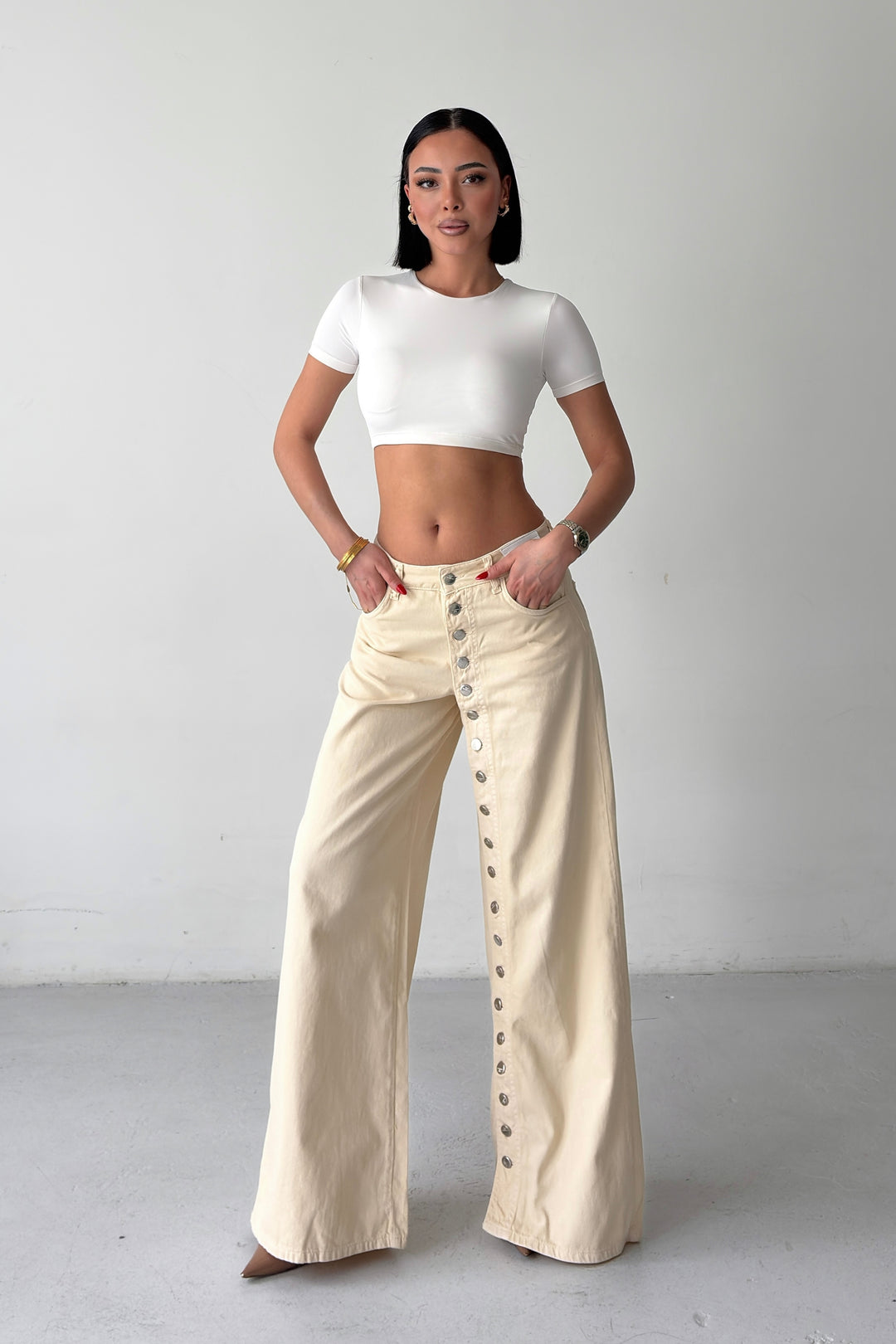 Routines Buttons Detail Jeans - Beige 1906