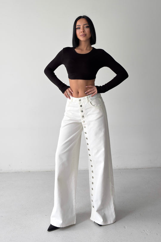 Routines Buttons Detail Jeans - White 1906 Jeans Routines Fashion